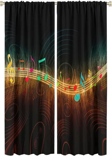 Vista 46 de Cortinas de notas musicales, blanco y negro, instrumento musical, canción, arte de canción, opacas, para ventana, dormitorio, sala de estar