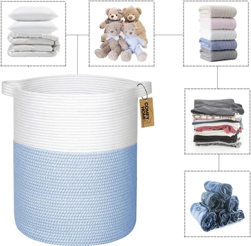 Vista 6 de COMFY-HOMI - Cesta de lavandería XXL grande con asas, cesta de manta, cesta decorativa de cuerda de algodón para la sala de estar, cesta