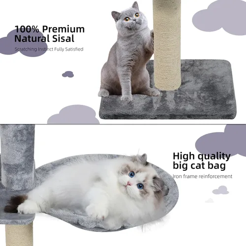 Vista 5 de Roypet Árbol para gatos estable ajustable de 102"-106.3" de alto con perchas herramientas de fijación, gris Gris 1