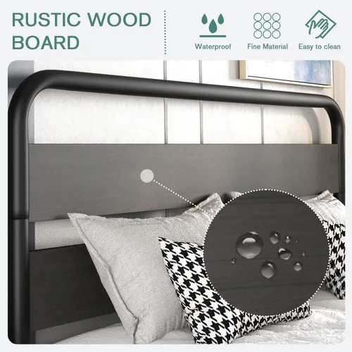 Vista 4 de MUTICOR Base de cama de metal de tamaño matrimonial con cabecero y estribo de madera redondos/curvos, marco de cama de plataforma con almacenamiento