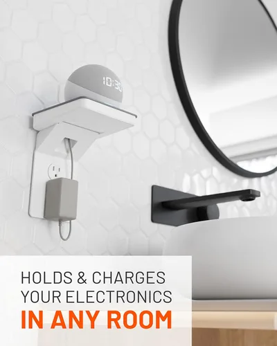 Vista 3 de ECHOGEAR Estante de salida (blanco/gris) – Diseño de última generación con almacenamiento de cable integrado y espacio para enchufes voluminosos
