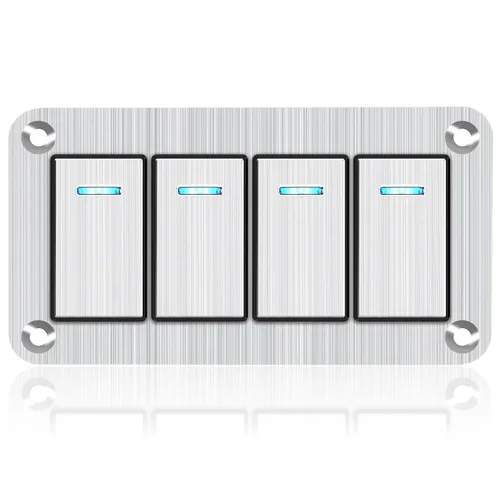 Vista 19 de Panel de interruptor basculante de aluminio de 2 vías, impermeable, precableado con retroiluminación azul, interruptor de palanca