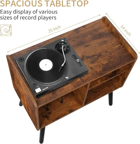 Vista 3 de Possile - Soporte para tocadiscos con almacenamiento para discos de vinilo, mesa para tocadiscos de mediados de siglo para sala de estar, dormitorio