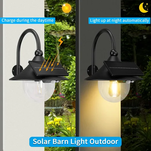 Vista 4 de Luz solar de granero para exteriores con 3 modos de iluminación y detección de movimiento, luz vintage de montaje en pared, luz de pared impermeable