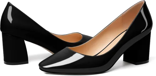 Vista 4 de YODEKS Zapatos de vestir con tacón de bloque sin cordones y punta cuadrada, tacón bajo y grueso, de 2.5 pulgadas, para mujer, novia, boda, fiesta