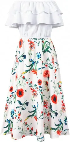 Vista 7 de Mommy and Me - Vestidos largos casuales con hombros descubiertos y volantes en capas con estampado floral a juego