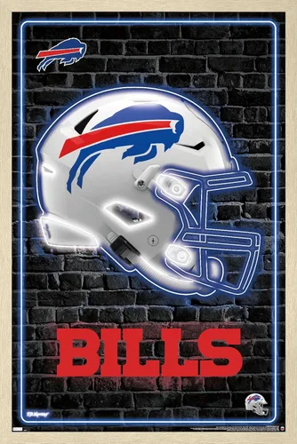 Vista 7 de NFL Buffalo Bills - Póster de pared con casco neón, 22.4 pulgadas de largo x 14.7 pulgadas de ancho, versión enmarcada de madera de granero