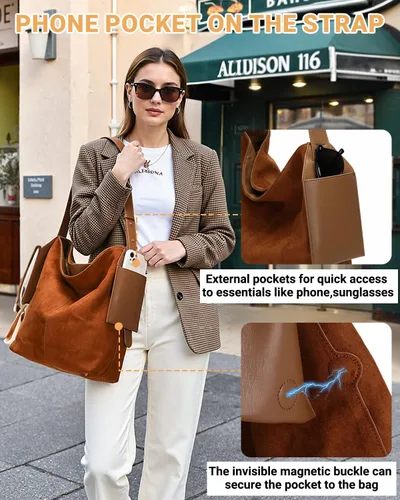 Vista 3 de Herald Bolso de hombro de ante suave y holgado para mujer, bolso cruzado retro con correa ajustable