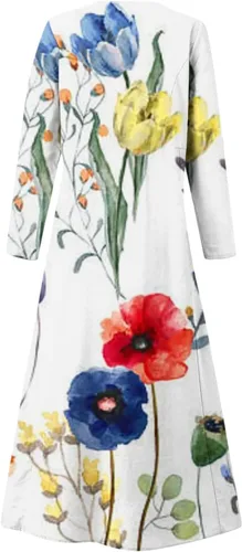 Vista 5 de Vestido Floral Mujer Tie Dye Bolsillos degradados Maxi Vestidos Cuello Redondo Dobladillo fluido Vestido de Fiesta