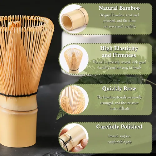 Vista 2 de Juego de 6 batidores de matcha, kit de herramientas de fabricación de matcha ceremonial japonés para batidor de bambú, cuchara de matcha, cuchara