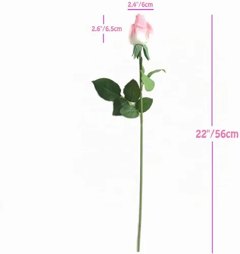 Vista 2 de 12 capullos de rosas artificiales de aspecto real, 22 pulgadas de tacto real, flor artificial de diseño realista con pétalos de tacto real, brote