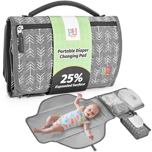 Vista 8 de Cambiador de pañales portátil, cambiador portátil con bolsillo para toallitas, cambiador de pañales impermeable, cambiador portátil para bebé, Negro