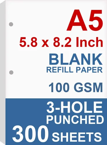 Vista 6 de Papel de relleno A5, repuestos para planificador de 3 agujeros, organizador, carpetas, total de 100 hojas/200 páginas, 100gsm, en blanco, papel