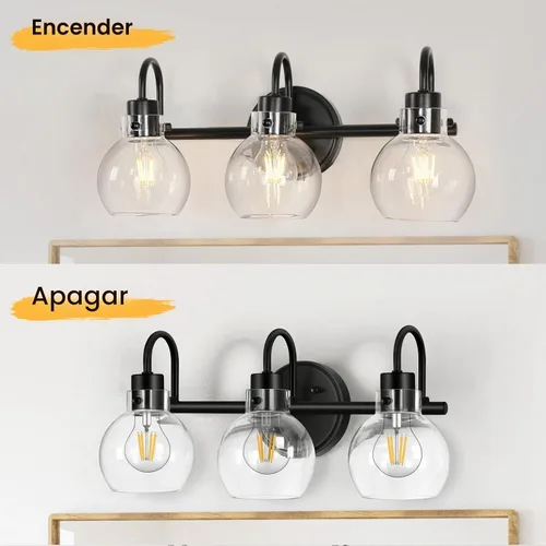 Vista 5 de Lámparas de baño, 3 luces negras, apliques de pared de granja con Negro