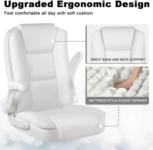 Vista 6 de OFIKA Silla de escritorio de oficina de cuero, silla de oficina ergonómica con soporte lumbar, silla de computadora, silla ejecutiva de cuero