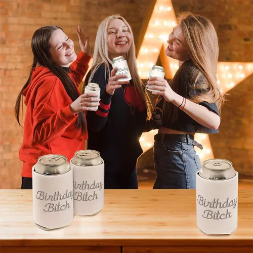 Vista 4 de Fundas para latas, enfriador de bebidas, cumpleaños, perra, plata, buceo, espuma, fiesta, cerveza, cubierta