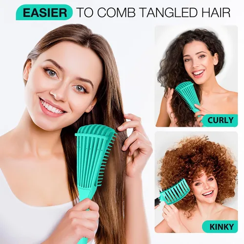 Vista 3 de Juego de 2 cepillos para el cabello, cepillos para el cabello para mujeres, hombres y niños, para cabello húmedo y seco, rizado, grueso, fino, Verde