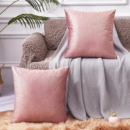 Vista 12 de EUCIOR Fundas de almohada doradas, fundas de almohada amarillas mostaza de 16 x 16 pulgadas, almohadas doradas claras con estampado de lámina