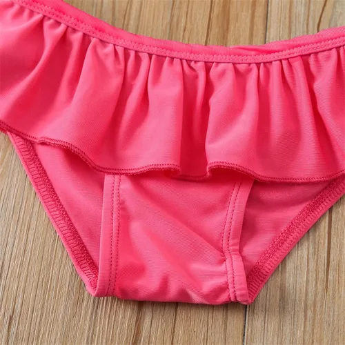 Vista 4 de Yccutest Traje de baño de flores para bebé, 3 piezas, parte superior triangular, parte inferior con volantes, sombrero para el sol, conjunto