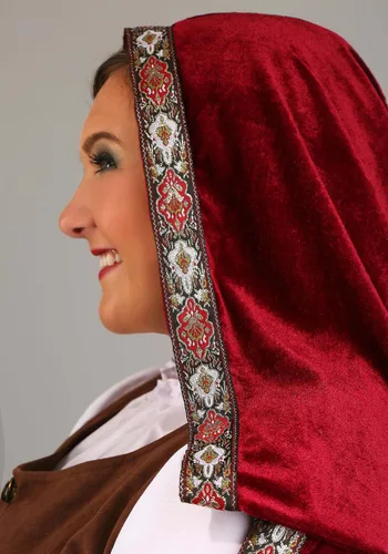Vista 6 de Disfraz de capucha roja de talla grande para mujer, capucha de equitación roja de lujo