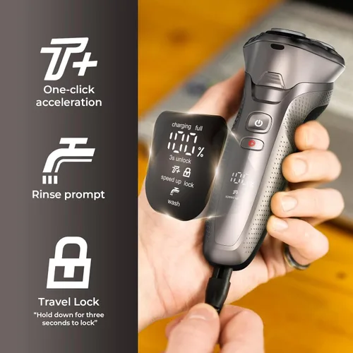 Vista 3 de Rategist Afeitadora Eléctrica Inalámbrica para Hombre: Afeitadora 3 en 1 para Barba/Nariz/Patillas - Kit de Viaje Impermeable IPX7 - Velocidad Turbo