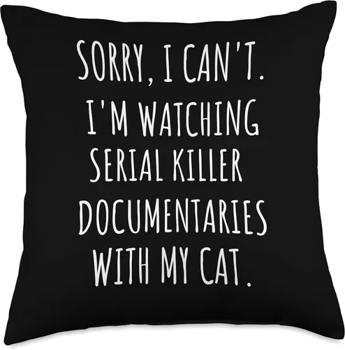 Vista 5 de Crazy Cat Lady and True Crime Fan Gift Serial Killer Documentaries with My Cat True Crime - Almohada de regalo, 16 x 16 pulgadas, multicolor