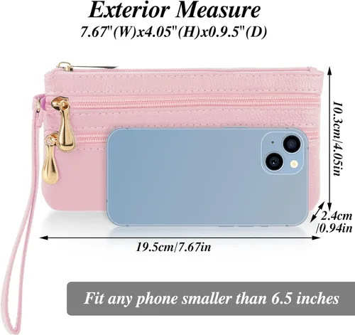 Vista 4 de Bolso de mano de pulsera, de cuero suave, largo con múltiples bolsillos, con correa, cartera portátil para mujer