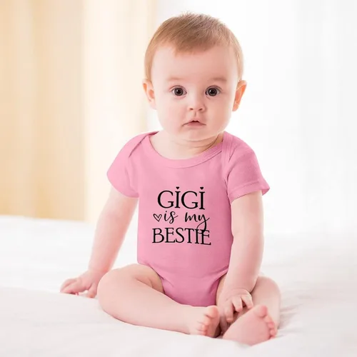 Vista 2 de GIGI Is My Bestie Recién Nacido Coming Home from Hospital Outfit Boy Manga Corta Algodón Mameluco Bebé Niño Blanco Unisex Onsies0-3 Mon