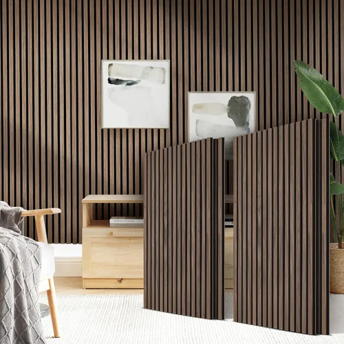 Vista 9 de Paneles de pared acústicos autoadhesivos, paneles acústicos a prueba de sonido de listones de madera para decoración de pared interior, paquete de 4