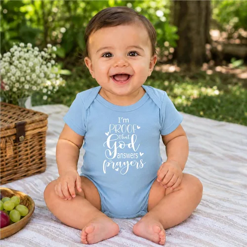 Vista 7 de AW Fashions I'm Proof God Answers Prayers - Miracle Baby Bodysuit Azul