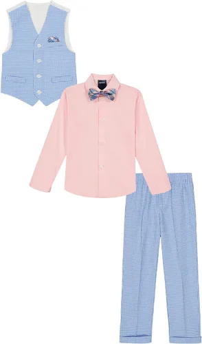 Vista 2 de IZOD Conjunto de 4 piezas para niños con camisa de vestir con cuello, corbata, chaleco y pantalones