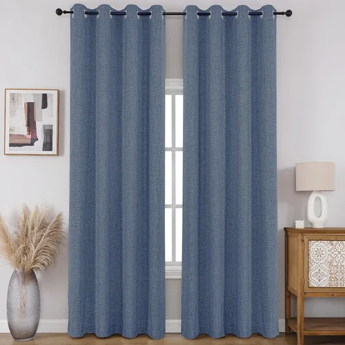 Vista 13 de CUCRAF - Juego de 2 paneles de cortinas de ventana con oscurecimiento total del 100%, de 54 pulgadas de largo, con aspecto de lino falso, cortinas