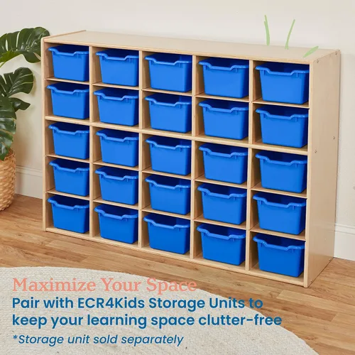 Vista 6 de ECR4Kids - Cajas de almacenamiento con frente de cuchara, multiusos, azul, 25 piezas
