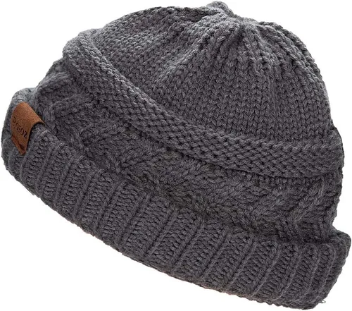 Vista 3 de Rosoz Gorro de cola de caballo para mujer, gorro cálido de invierno, suave, elástico, de punto trenzado, para moño alto