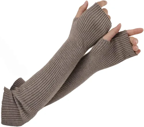 Vista 61 de Facecozy Calentadores de brazos para mujer, mezcla de lana de cachemira, guantes largos sin dedos para mujer, guantes para clima frío con agujero