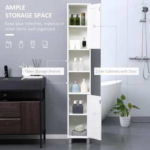Vista 11 de kleankin Gabinete de almacenamiento alto para baño con espejo