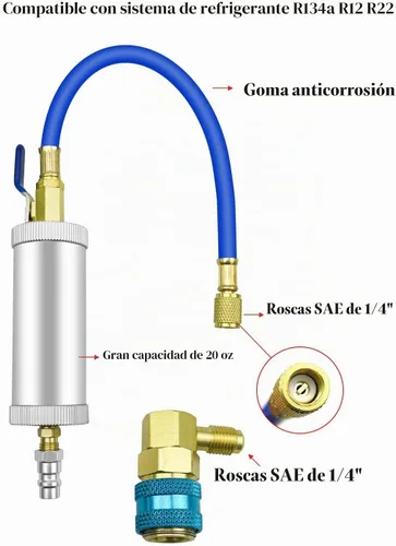 Vista 2 de Inyector de aceite y tinte para aire acondicionado R134A, kit de inyector de aceite para compresor con acoplador rápido de 2 OZ, herramienta HVAC