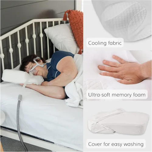 Vista 5 de BraceAbility Almohada CPAP – Cuña de postura ortopédica de contorno ortopédico de espuma viscoelástica para paciente de lado, para evitar ronquidos