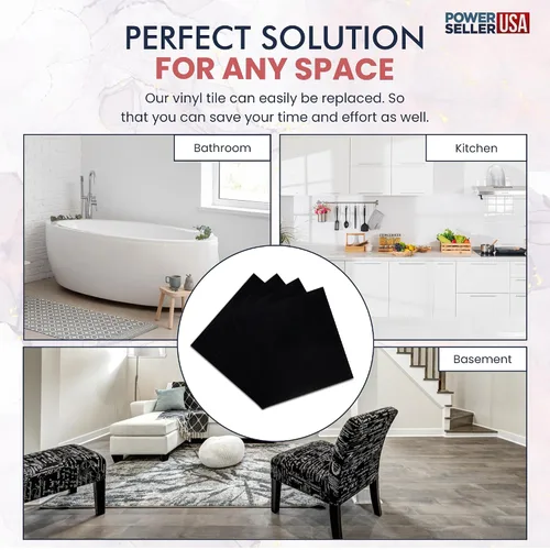 Vista 6 de PowerSellerUSA Azulejos de vinilo autoadhesivos, 12 x 12 pulgadas con 0.047 in de grosor, 20 unidades de diseño contemporáneo, azulejos cuadrados