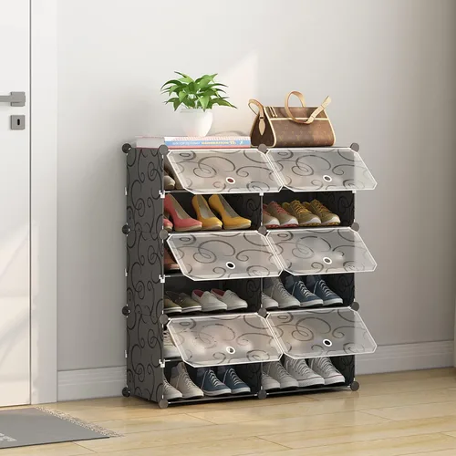Vista 2 de KOUSI Organizador portátil para zapatos, 24 pares, estante de torre, soporte de gabinete de almacenamiento expandible para tacones, botas, pantuflas