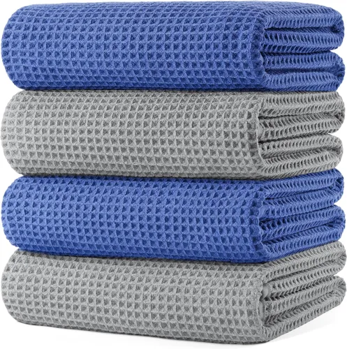 Vista 17 de POLYTE Toalla de baño de microfibra de gran tamaño de 430 GSM, de secado rápido, sin pelusas, 60 x 30 pulgadas, paquete de 4 (tejido de waffle)