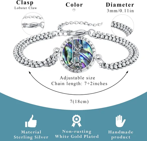 Vista 6 de Pulsera unisex de San Miguel/Cristóbal/Benedicto/Jude/José/Guadalupe/Ángel de la Guarda/Santa Muerte Pulsera de plata de ley 925 con cadena de doble