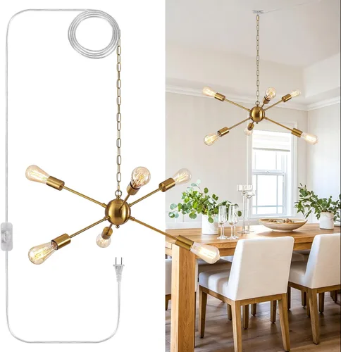 Vista 11 de ETONIMERR 23.6'' Candelabros Sputnik de níquel cepillado, lámpara de techo Sputnik de 8 luces, lámpara colgante, lámpara de araña moderna