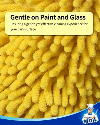 Vista 4 de MR.SIGA Manoplas de microfibra suave de chenilla para lavado de coche, paquete de 2, azul y amarillo