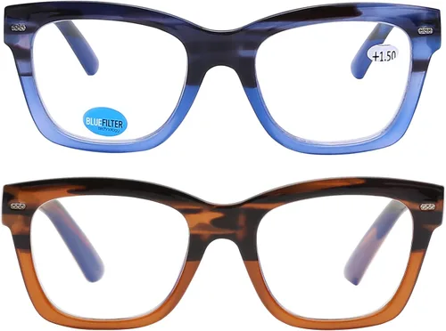 Vista 14 de AQWANO - Paquete de 3 gafas de lectura para hombres 2.0, lectores de computadora con bloqueo de luz azul, lectores cuadrados grandes