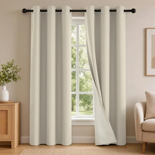 Vista 23 de 2 paneles de cortinas 100% opacas, de peso medio, con aislamiento térmico y ojales para dormitorio, sala de estar, tratamiento de ventana