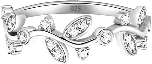 Vista 2 de Lavencious - Anillo de compromiso de plata esterlina 925 en forma de rama de olivo ondulada con piedras de circonita cúbica transparente