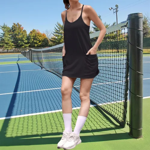 Vista 3 de UNIANKIYA Enterizo de entrenamiento para mujer con pantalones cortos debajo, sin mangas, tirantes delgados, trajes atléticos, trajes casuales