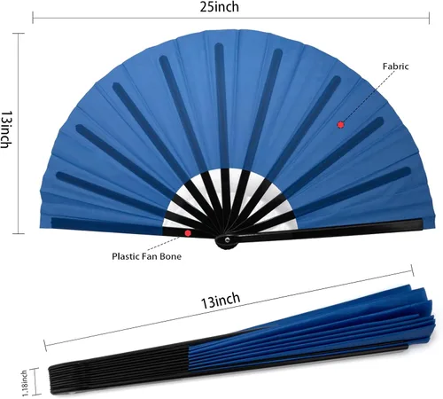 Vista 2 de QIRMIZI Abanico plegable grande de 10 piezas para rave de mano, abanicos para Kung Fu, Tai Chi, Danza, Festivales de Música, Carnavales, bodas