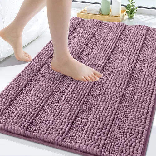 Vista 129 de Grandaily Alfombras de baño de felpilla a rayas de 24 x 16 pulgadas, extra gruesas y suaves, absorbentes, parte trasera de goma, alfombra de ducha